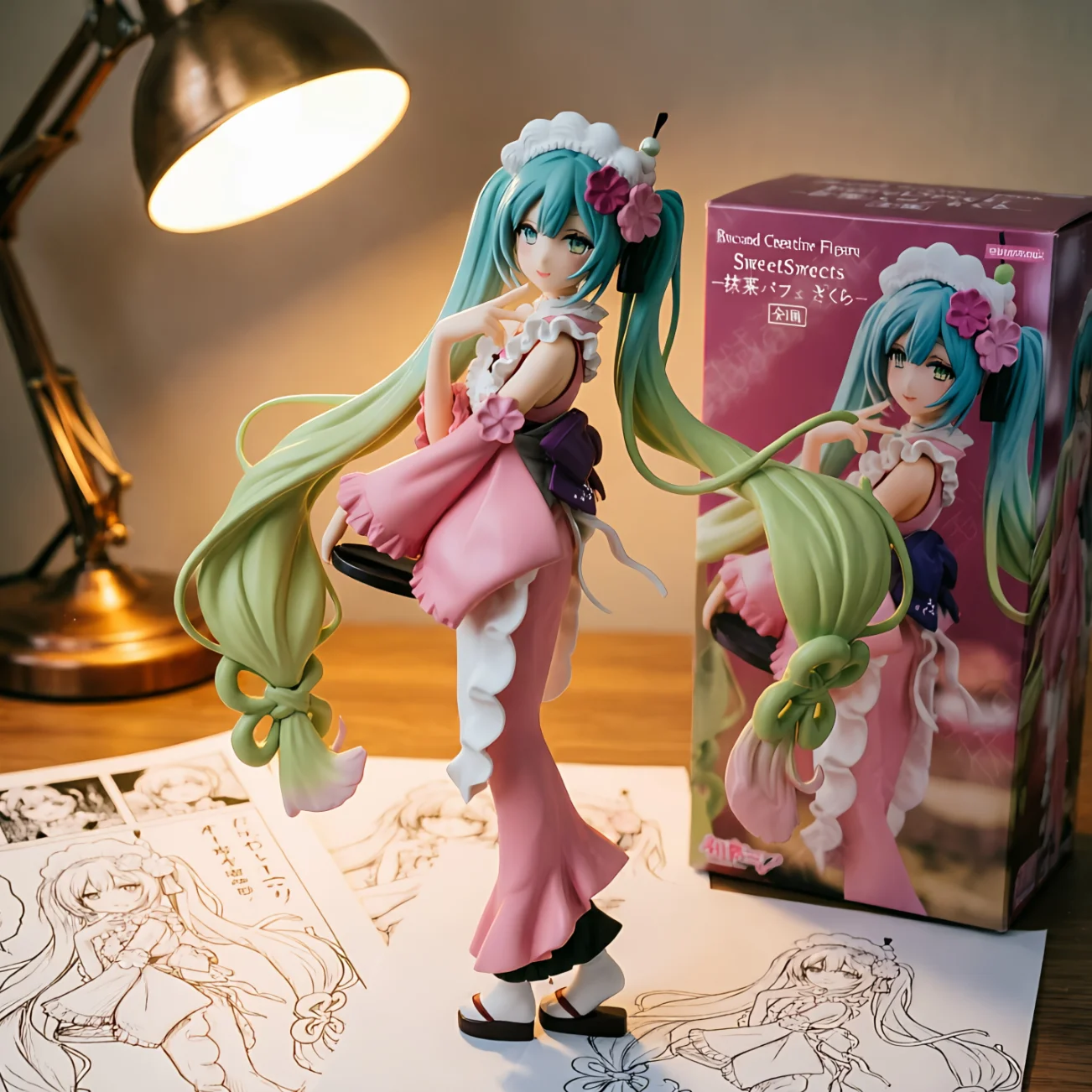 初音未来 FURYU 抹茶色长裙 粉衣-20CM